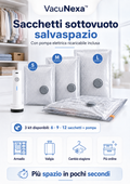 Sacchetti Sottovuoto Salvaspazio VacuNexa + Pompa Elettrica Ricaricabile
